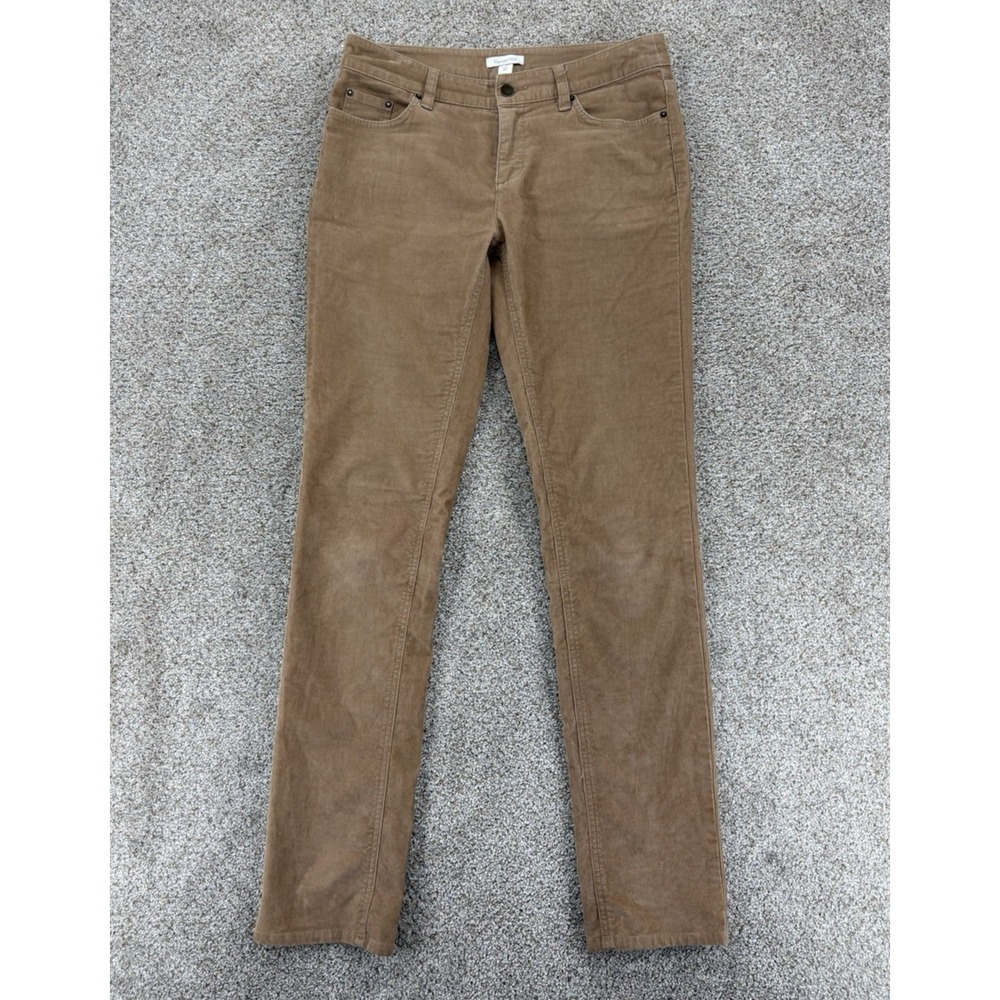 Garnet Hill Corduroy Straight Leg Pants Women's 6 Tan Stretch Cotton Minimalist